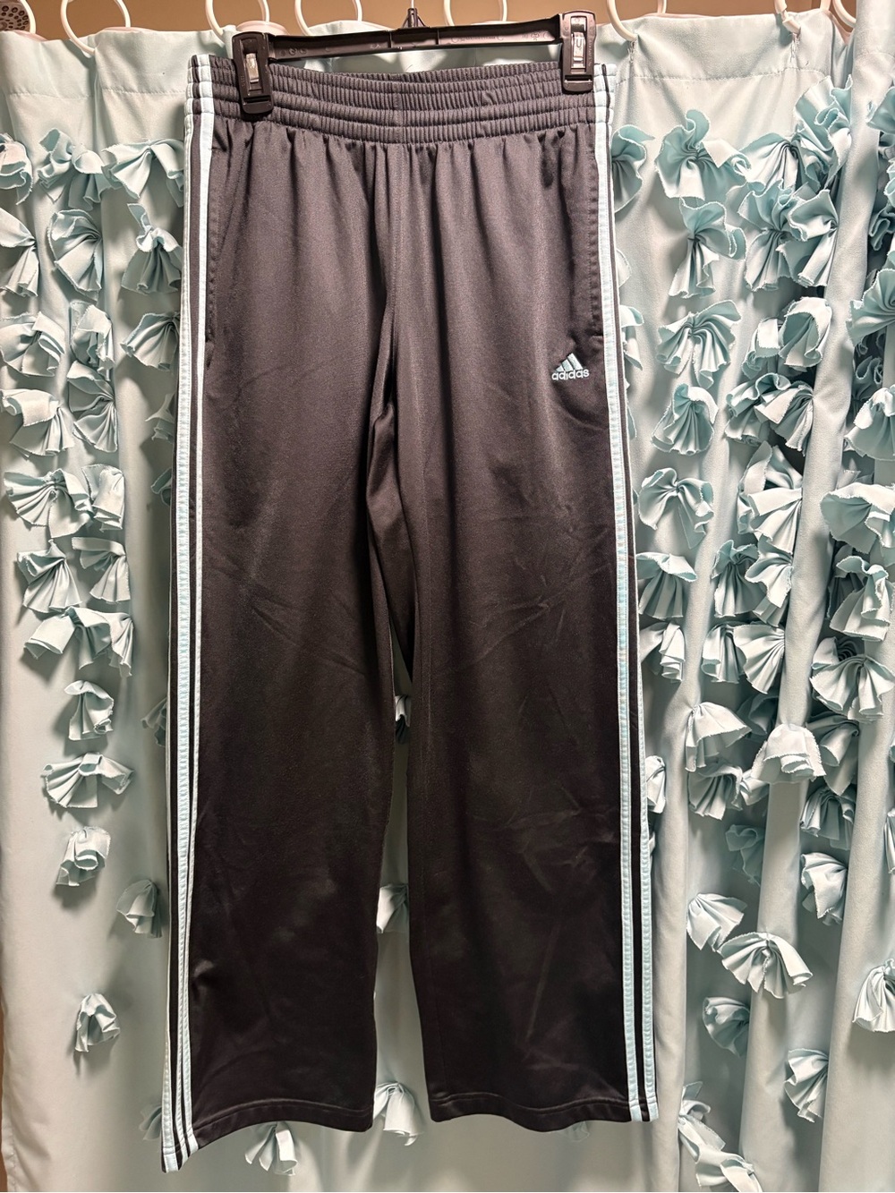 adidas Gray Track Pants with light blue Side Stripes and Logo